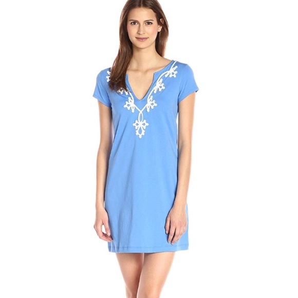 Robe Sans Bretilles Lilly Pulitzer Brodée Blanc Et Bleu - Taille 8 Femme